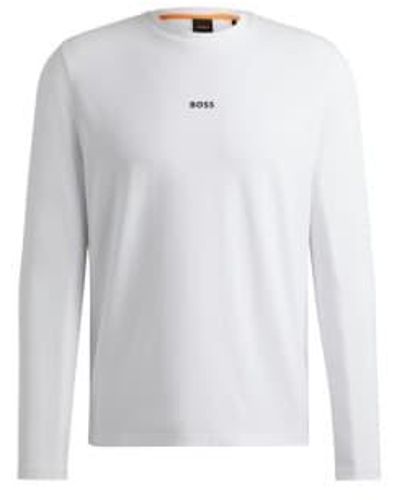 BOSS Tchark Jersey Long Sleeve T Shirt Col 100 Size S - Bianco
