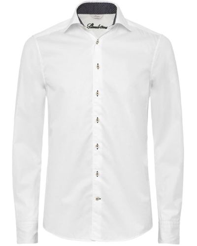 Stenströms White And Navy Blue Slimline Casual Shirt