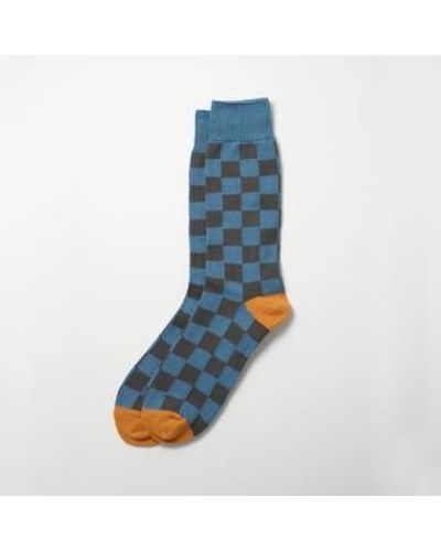 RoToTo Checkerboard Crew Socks Light And Dark Grey Medium - Blue