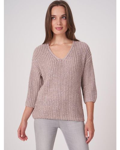 Repeat Cashmere Sand Sparkle Chunky Knit Sweater - Purple