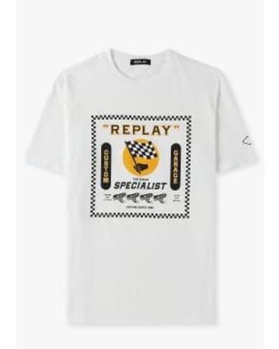 Replay S Biker Print T-shirt No Thema - White