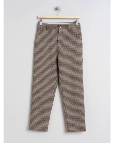 indi & cold M Beige Check Chino Trousers - Grey