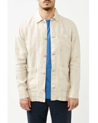 Knowledge Cotton Light Feather Grey Linen Overshirt Beige / S - Natural