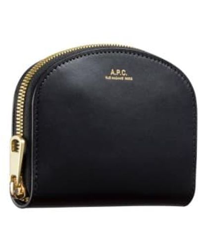 A.P.C. Portefeuille en cuir noir Demi Lune