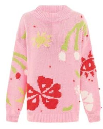 Hayley Menzies Hayley Zies Sun Wink Cotton Intarsia Jacquard Oversized Crew Neck Sweater - Pink