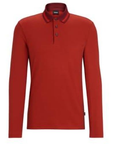BOSS Pleins 23 Dark Slim Fit Long Sleeved Polo Shirt 50500463 602 L - Red