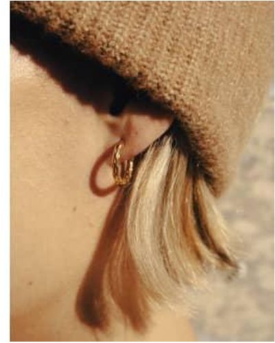 Nordic Muse Hammered Hoop Earrings, Waterproof Stainless Steel - Brown