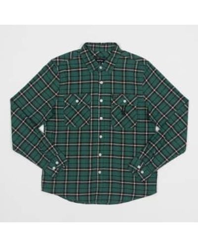 Brixton Bowery Flannel Check Shirt In Spruce Off And Dark Earth - Verde