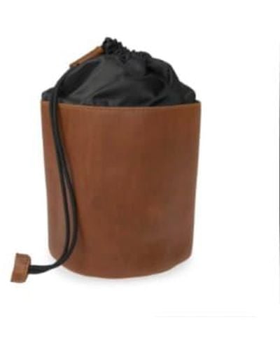 VIDA VIDA Leather Drawstring Wash Bag - Brown