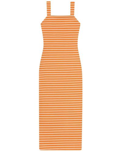Lez A Lez Orange Russet Stripes Midi Dress