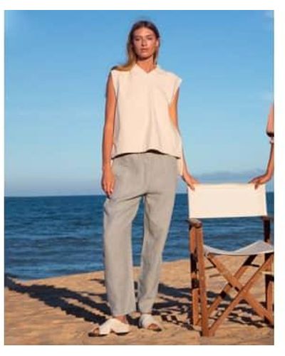 Beaumont Organic Ss23 Martina May Linen Trouser In Soft Sage - Blu