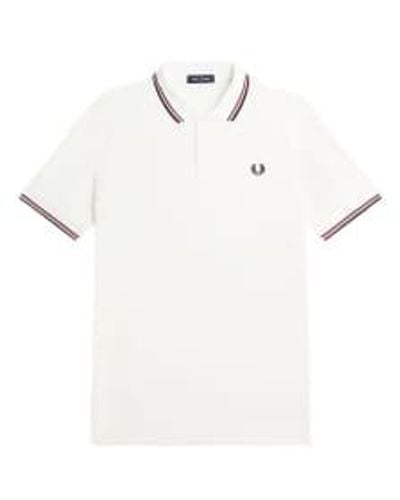 Fred Perry Slim Fit Twin Tipped Polo Snow Burnt Red Navy - Bianco