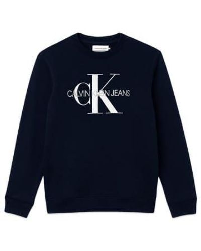 Calvin Klein Marineblaues sweatshirt mit rundhalsausschnitt und ikonischem monogramm