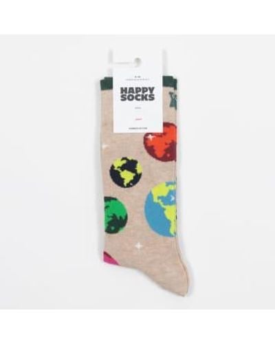 Happy Socks Chaussette planète terre en gris - Blanc
