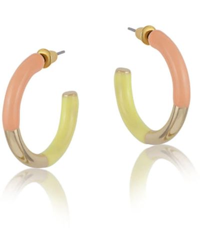 Big Metal 2613 Hermione Colour Block Enamelled Hoop Earrings Orange Yellow - Metallizzato