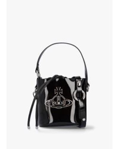 Vivienne Westwood Womens Daisy Leather Drawstring Bucket Bag In Patent - Nero