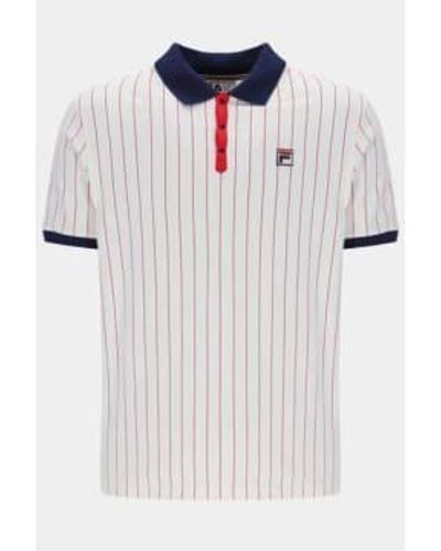 Fila Bb1 Striped Polo Shirt Gardenia/ Navy/ Red M - White