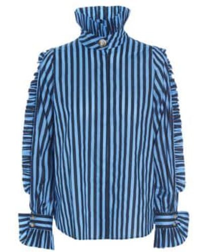Dea Kudibal Ocean Mimi Ruffle Striped Shirt Uk 8 - Blue