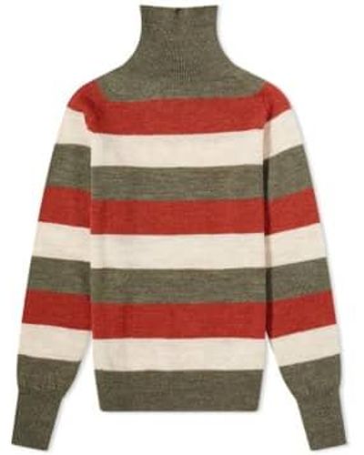 Nigel Cabourn Striped Seamless Rollneck Knit Army & - Red