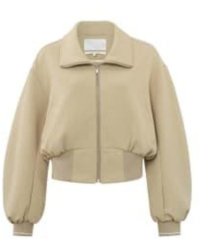 Yaya Cropped Jersey Jacket With Collar Or White Pepper Beige - Neutro