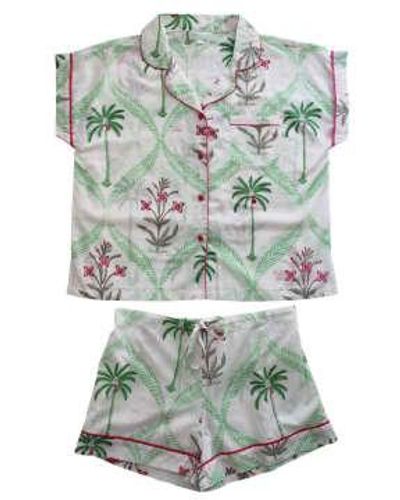 Powell Craft Ladies Floral Palm Tree Print Cotton Short Pyjama Set M/l - Green