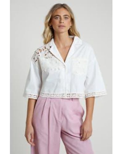 Native Youth Lace Insert Cropped Shirt - White