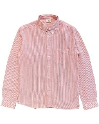 La Paz Branco Button Down SEERKSUCKER Shirt Stripes - Rose