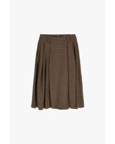 Dixie Houndstooth Darted Midi Flip Skirt S - Brown