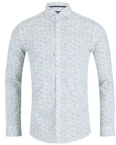 Remus Uomo Frank Floral Print Long Sleeve Shirt /white 15.5 - Blue