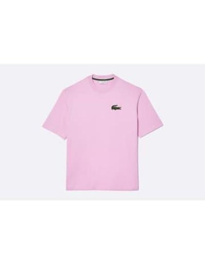 Lacoste Loose Fit Large Crocodile Organic Heavy Cotton T-shirt - Pink