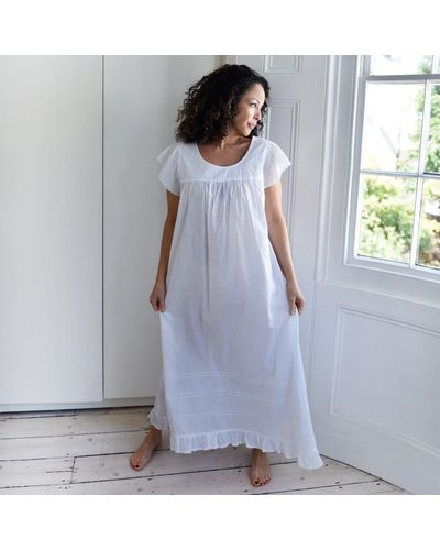Powell Craft Ladies White Cotton Capped Sleeve Nightdress Nadine - Multicolour