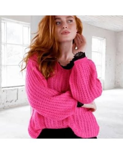 Black Colour Colour Tia V Neck Knitted Jumper Pink - Rosa