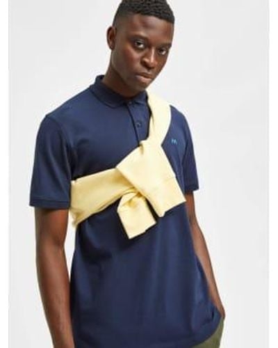 SELECTED Navy Polo Shirt With Sky Embroidery Xxl - Blue