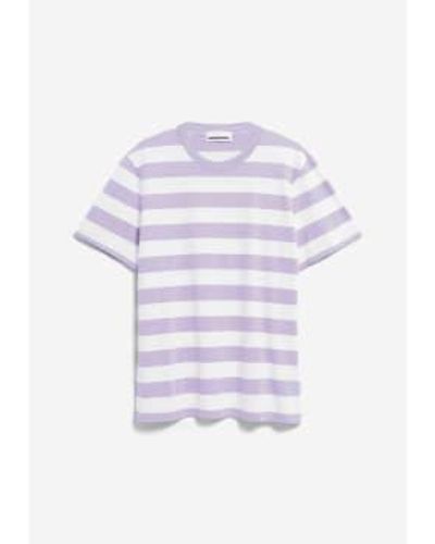 ARMEDANGELS Bahaar Lavender Light Stripes T Shirt - Bianco