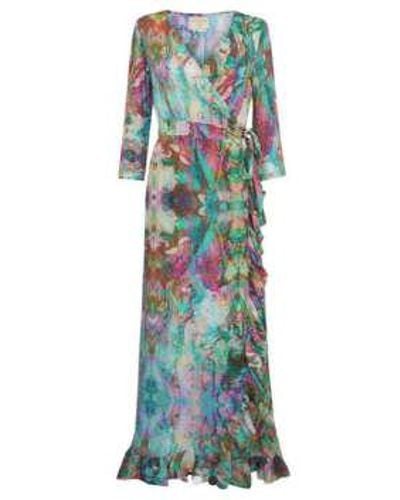 Sophia Alexia Ruffle Wrap Dress Liquid Rainbow M/l - Green