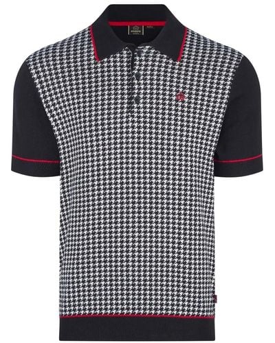 Merc London Cavendish Houndstooth Knitted Polo - Black