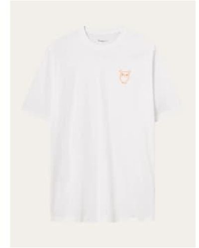 Knowledge Cotton 1010022 T-shirt imprimé poitrine chouette régulière - Blanc