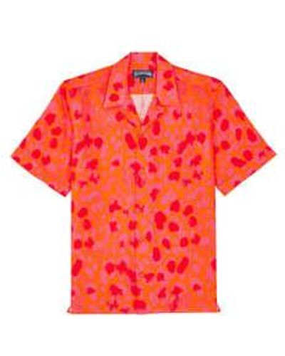 Vilebrequin Paint Pattern Linen Shirt /orange Small - Red
