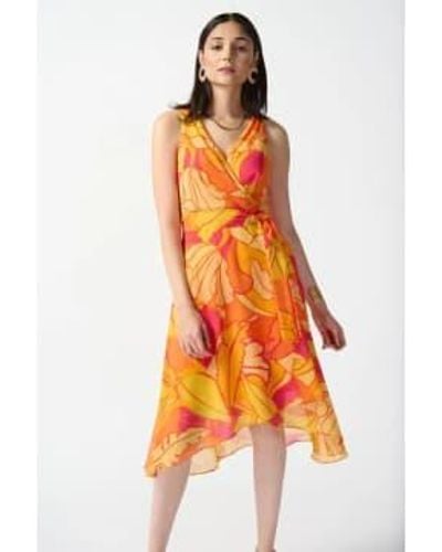 Joseph Ribkoff Chiffon Tropical Print Fit And Flare Dress - Orange