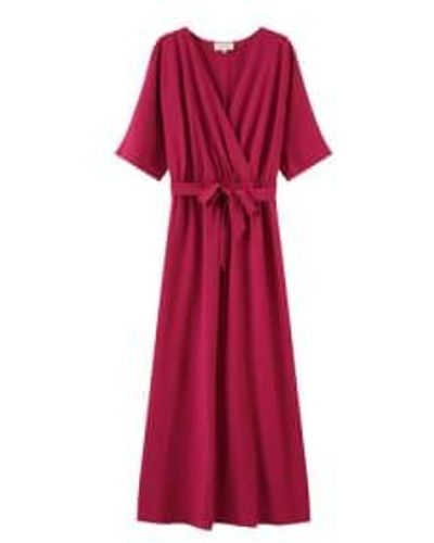 Grace & Mila Grace And Mila Belted V Neck Maxi Dress Berry - Rosso