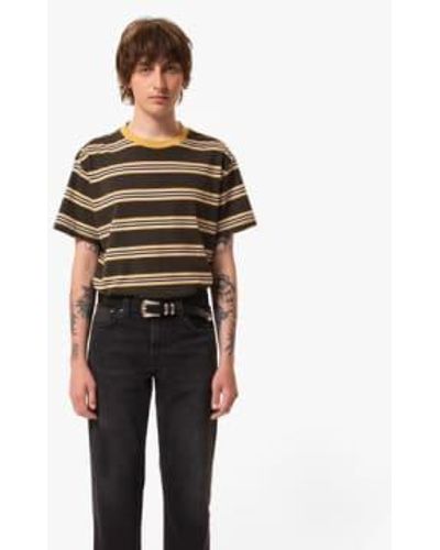 Nudie Jeans Leif Mud Stripe T Shirt Multi - Black