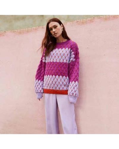 Cara & The Sky Marissa Bubble Stitch Stripe Pullover – Mehrfarbig - Pink