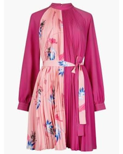 French Connection Mini Wild Rosa Solid Seap Eugine Crepe Pleated High Neck Dress 10 - Pink
