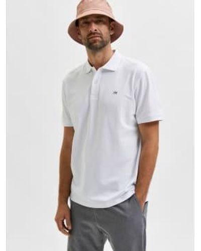 SELECTED Polo Blanc Avec Broderie Noire - Bianco