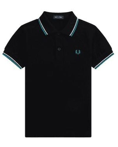 Fred Perry Slim Fit Twin Tipped Polo , Ecru & Intense Mint Green S - Black