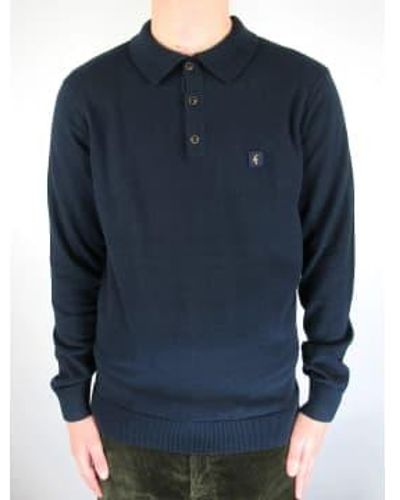 Gabicci Francesco Long Sleeved Knitted Polo Shirt - Blu