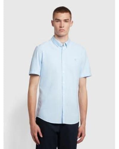 Farah Brewer Slim Fit Short Sleeve Oxford Shirt In Sky - Blu