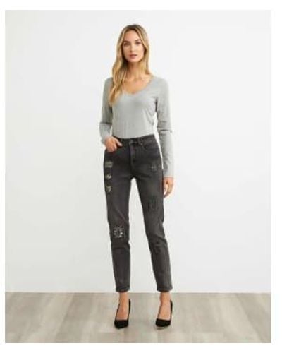 Joseph Ribkoff Charcoal Patchwork Jeans 8 - Gray