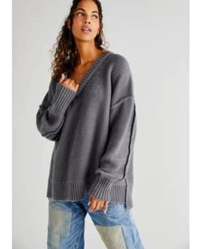 Free People Alli V-neck Sweater Titan Xs - Gray