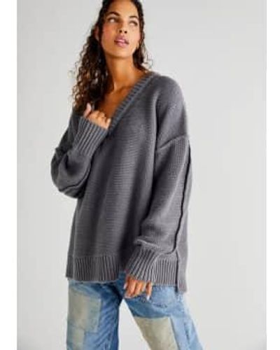 Free People Alli V-neck Jumper Titan Xs - Grey